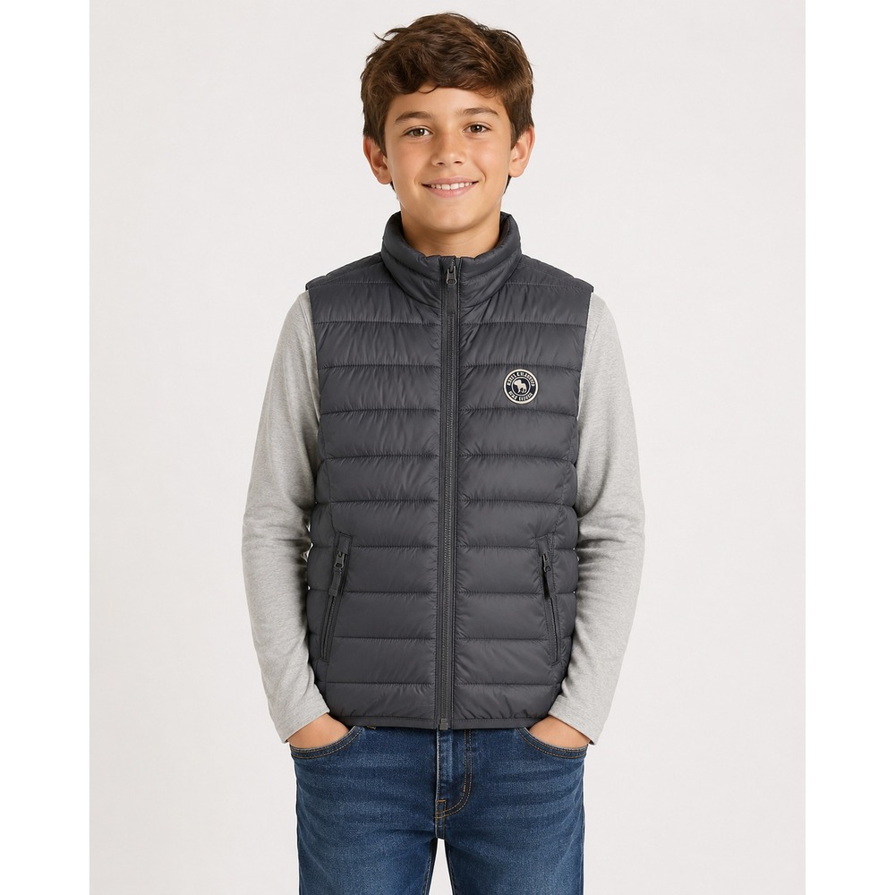 Abercrombie Kids Boys Medium 12 Grey Quilted Puffer Vest Fleece Lined Zip Up NEW